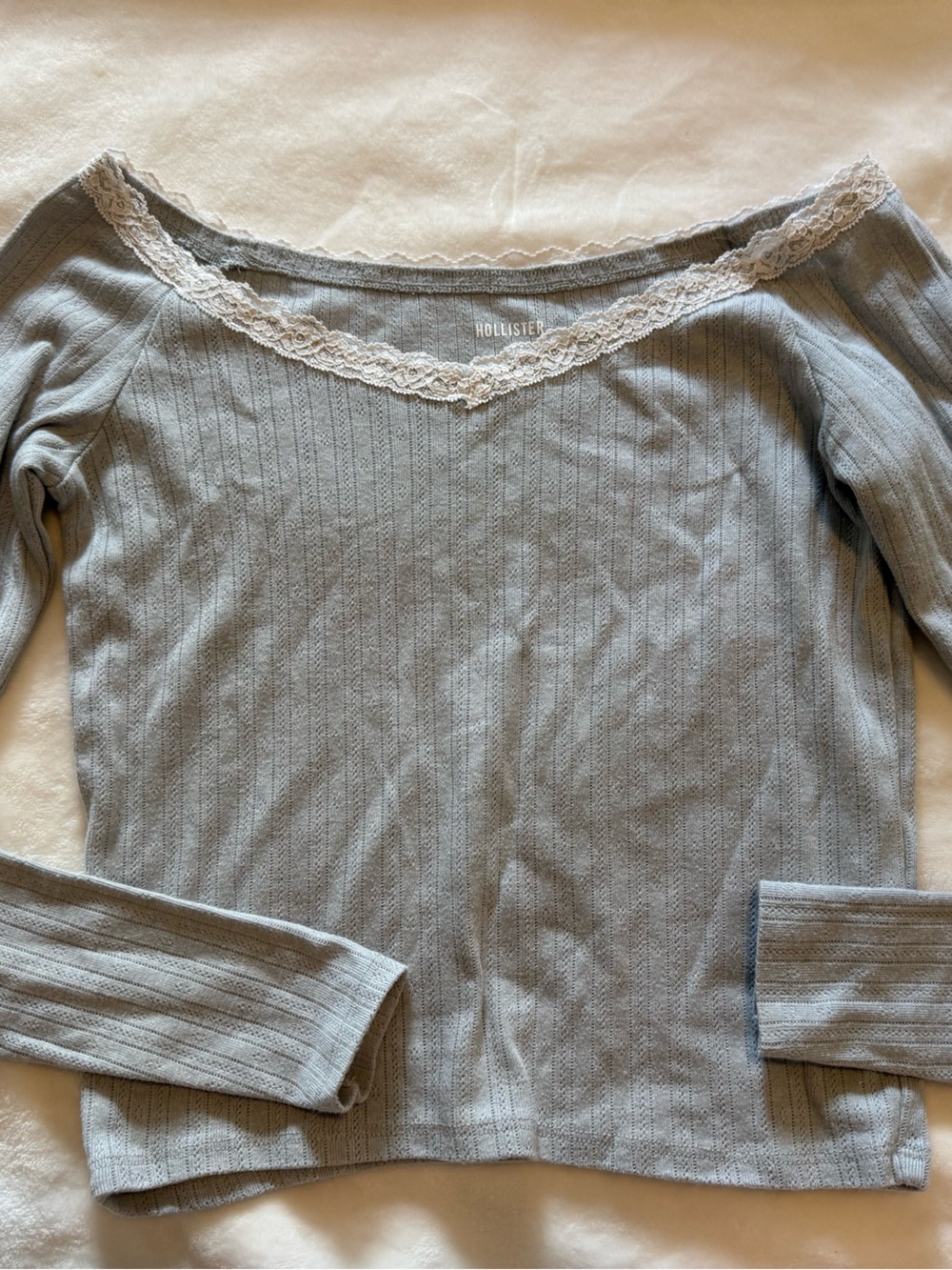 Hollister Gray Ribbed Lace-Trim Tank